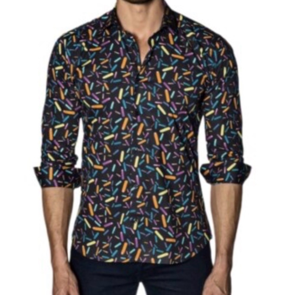 Jared Lang Black Multicolor Sprinkle Men's Shirt